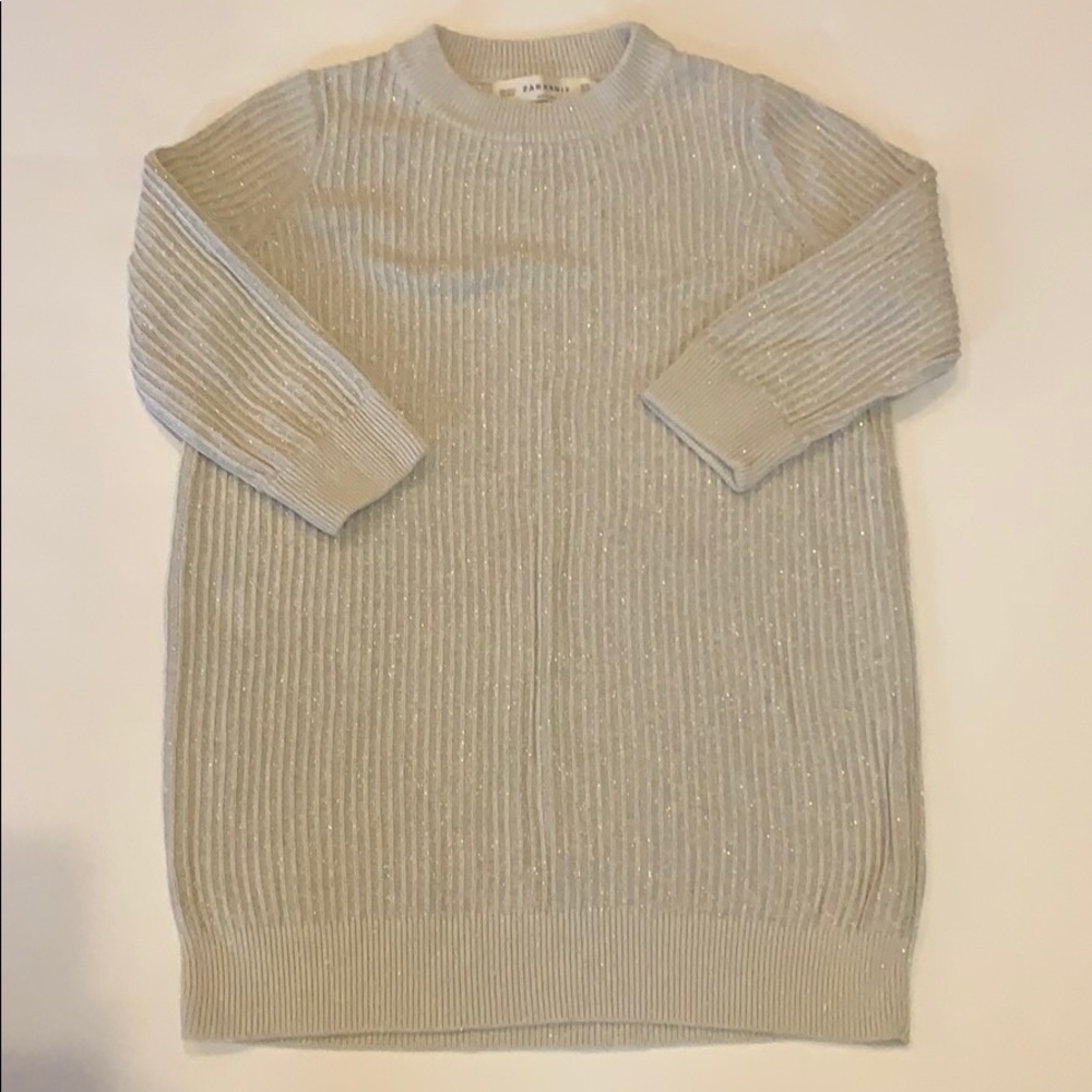 Zara Knit Silver Shimmer Ribbed Sweater Dress